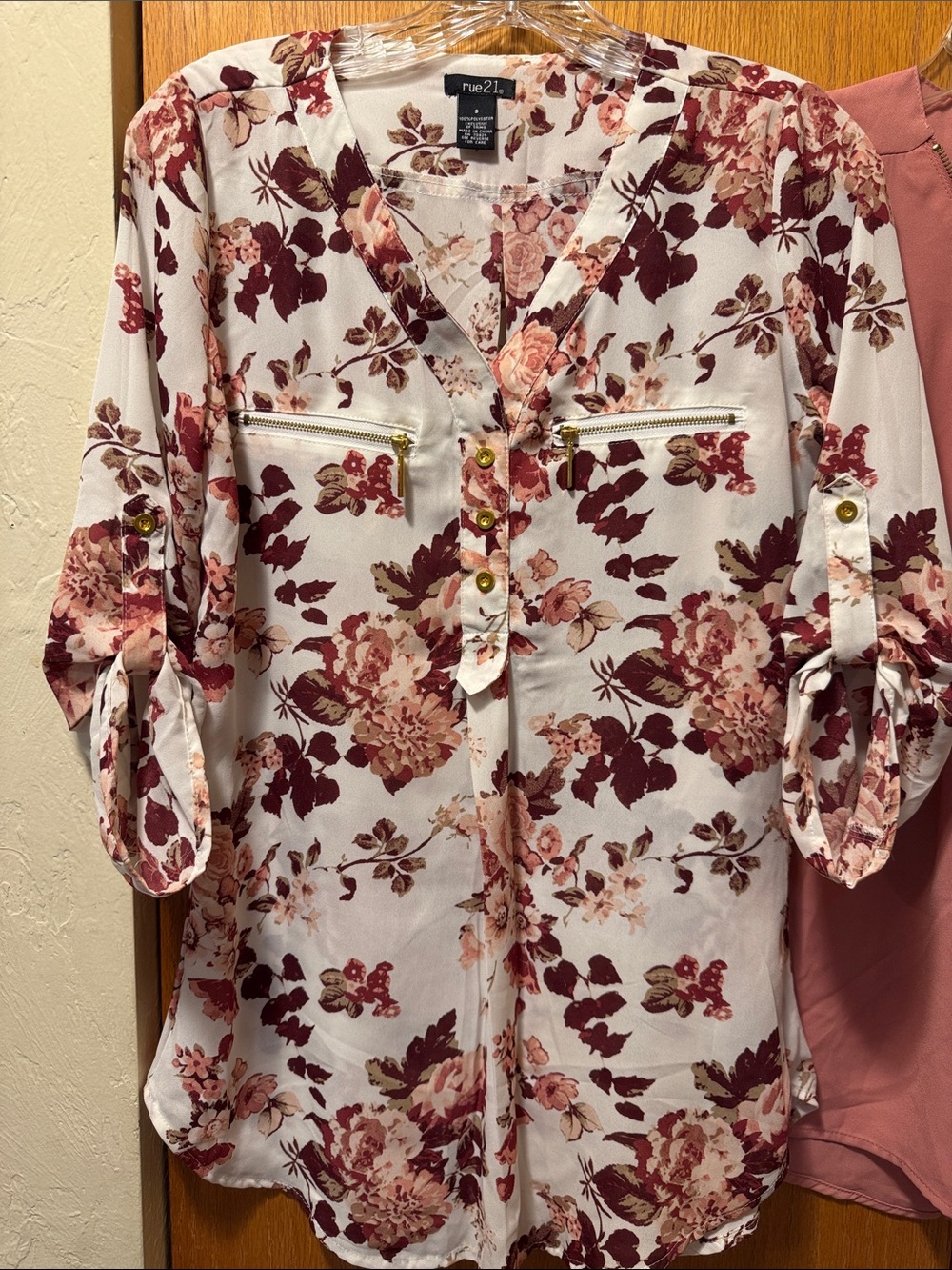LOFT Pink Floral Mixed-Print Blouse - Picture 2 of 9
